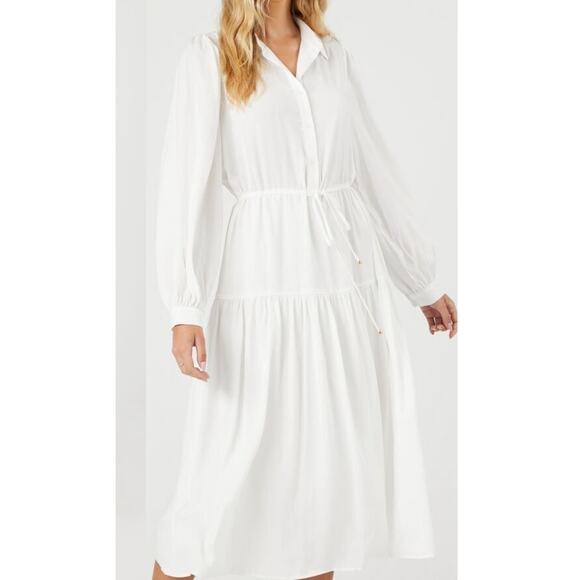Forever 21 sheer white tie-front shirt long midi dress - large - Picture 6 of 8